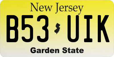 NJ license plate B53UIK