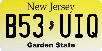 NJ license plate B53UIQ