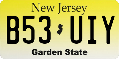 NJ license plate B53UIY