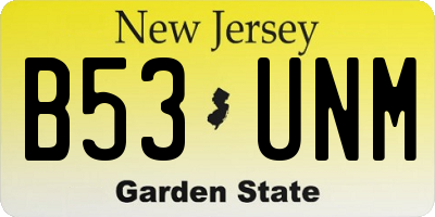 NJ license plate B53UNM
