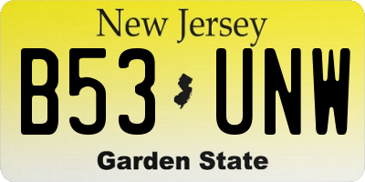 NJ license plate B53UNW