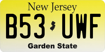 NJ license plate B53UWF