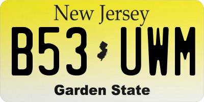 NJ license plate B53UWM