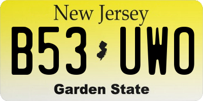 NJ license plate B53UWO