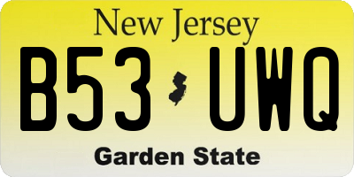 NJ license plate B53UWQ
