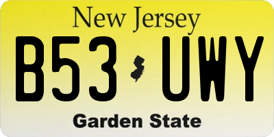 NJ license plate B53UWY