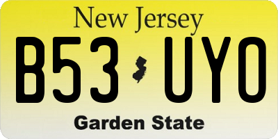 NJ license plate B53UYO