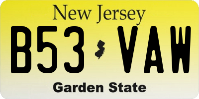 NJ license plate B53VAW