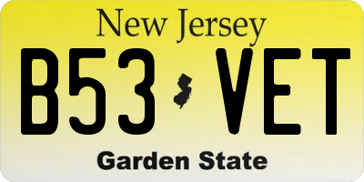 NJ license plate B53VET