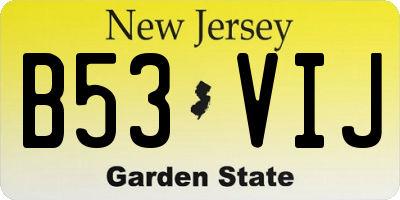 NJ license plate B53VIJ