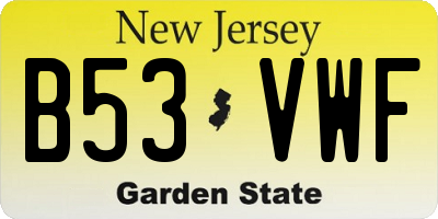 NJ license plate B53VWF