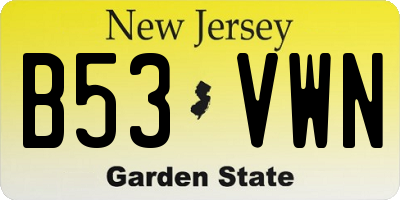 NJ license plate B53VWN