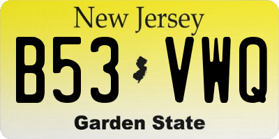 NJ license plate B53VWQ