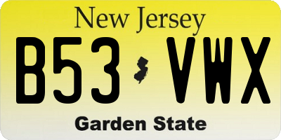 NJ license plate B53VWX
