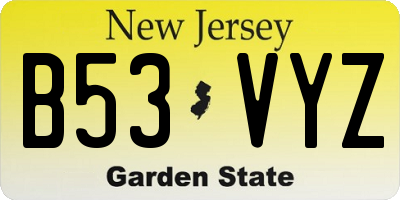 NJ license plate B53VYZ