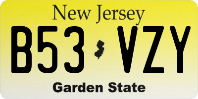 NJ license plate B53VZY