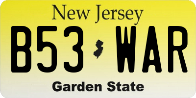 NJ license plate B53WAR