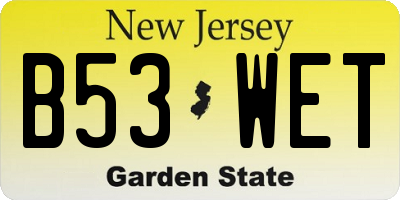 NJ license plate B53WET