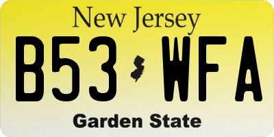 NJ license plate B53WFA