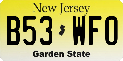 NJ license plate B53WFO