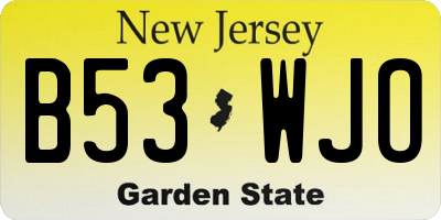 NJ license plate B53WJO