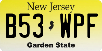 NJ license plate B53WPF
