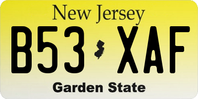 NJ license plate B53XAF