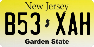 NJ license plate B53XAH