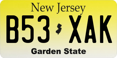 NJ license plate B53XAK