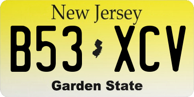 NJ license plate B53XCV