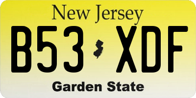 NJ license plate B53XDF