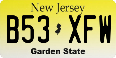NJ license plate B53XFW