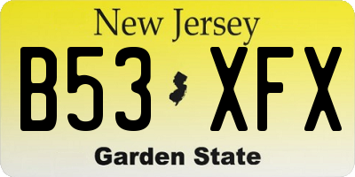 NJ license plate B53XFX