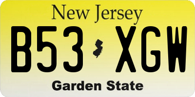NJ license plate B53XGW