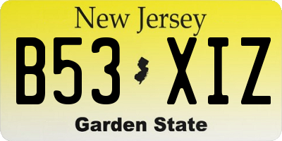 NJ license plate B53XIZ