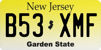 NJ license plate B53XMF