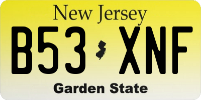 NJ license plate B53XNF