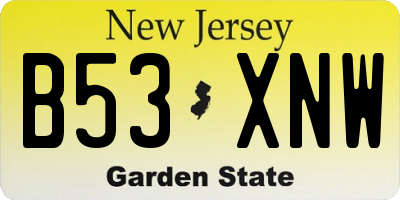 NJ license plate B53XNW