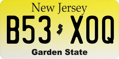 NJ license plate B53XOQ