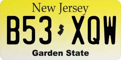 NJ license plate B53XQW