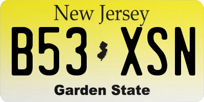 NJ license plate B53XSN