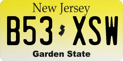 NJ license plate B53XSW
