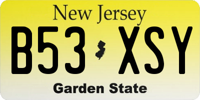 NJ license plate B53XSY