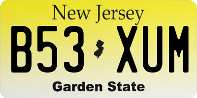NJ license plate B53XUM