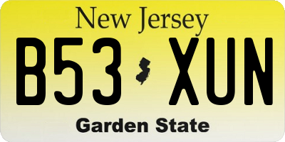 NJ license plate B53XUN