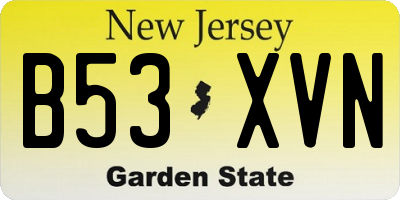 NJ license plate B53XVN