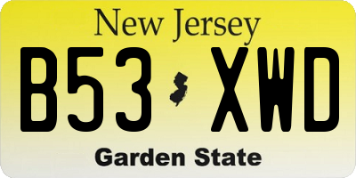 NJ license plate B53XWD
