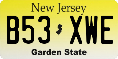 NJ license plate B53XWE