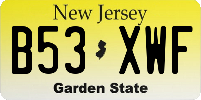NJ license plate B53XWF