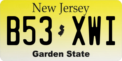 NJ license plate B53XWI